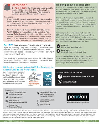 Page two of the Spring 2025 PSSP Pension News for Active Members