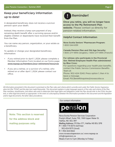 Page two of the Summer 2025 PSSP Pension News for Retired Members