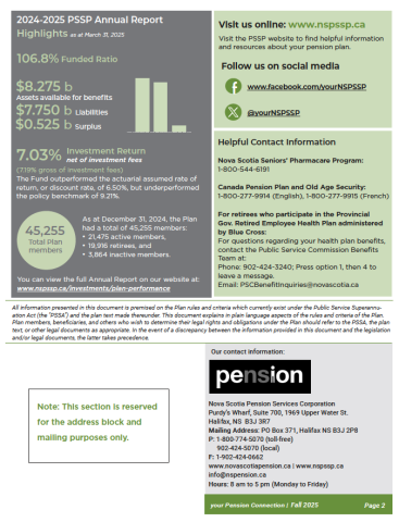 Page two of the Fall 2025 PSSP Pension Connection for Retirees